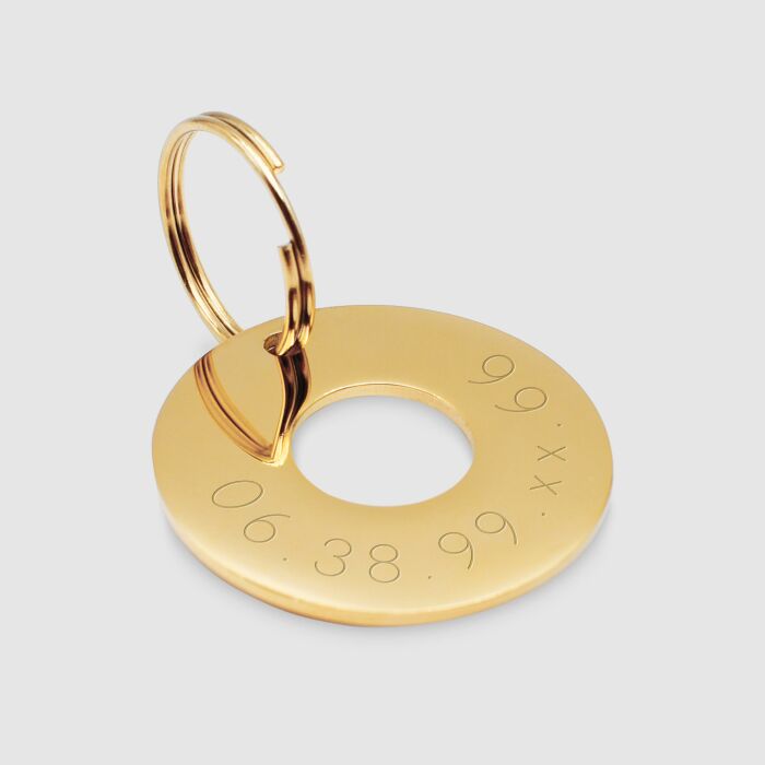 Médaille chien gravée acier inoxydable doré cible - Taille L (33 mm)