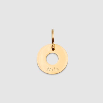 Médaille chat gravée acier inoxydable doré cible - 22 mm