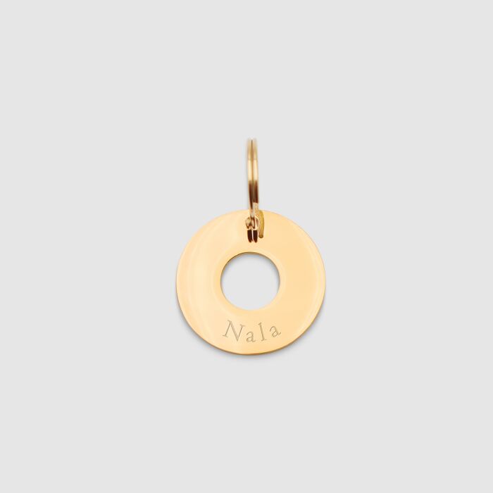 Médaille chat gravée acier inoxydable doré cible - 22 mm