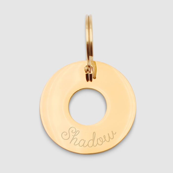 Médaille chien gravée acier inoxydable doré cible - Taille L (33 mm)